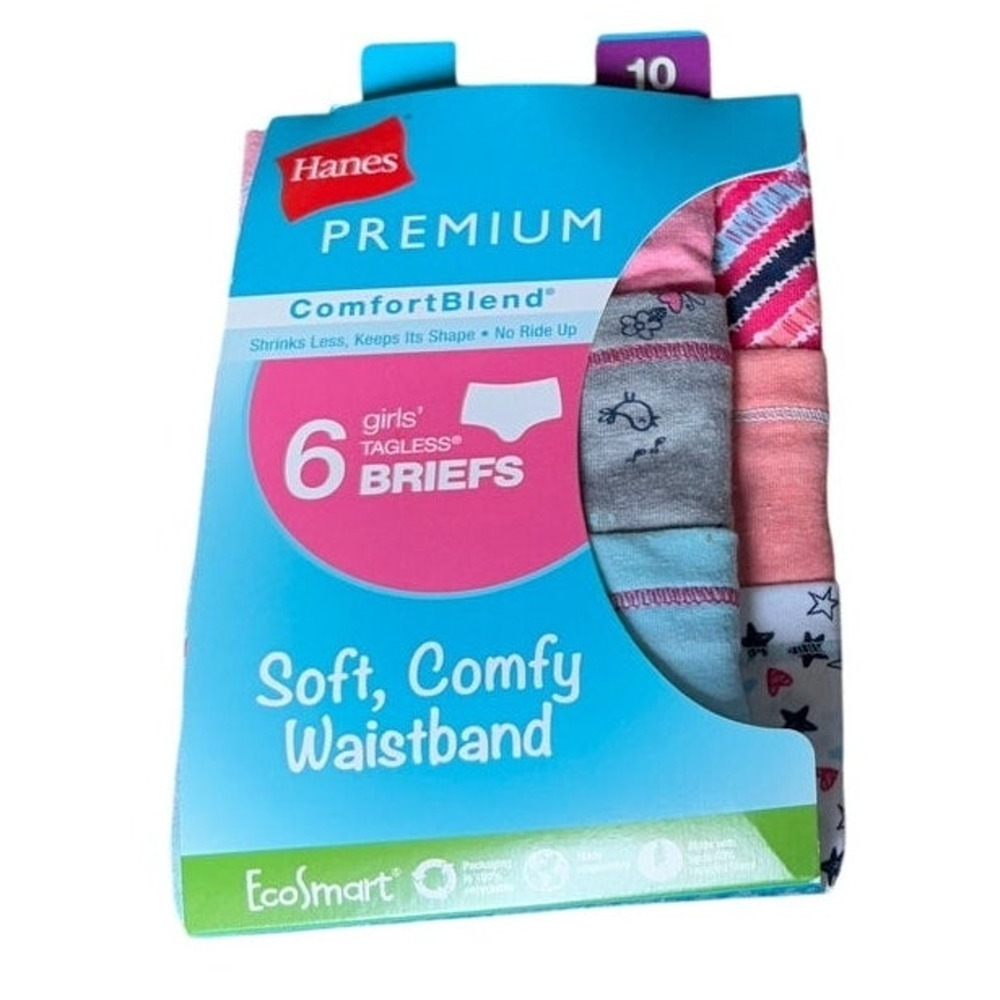 6 Hanes Girls Premium Comfort Blend Tagless Briefs Panties Size 10 Underwear NEW